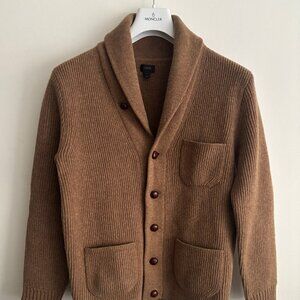 $350 J. Crew Lambswool Ribbed Camel /Beige Brown Shawl Collar Cardigan- Small